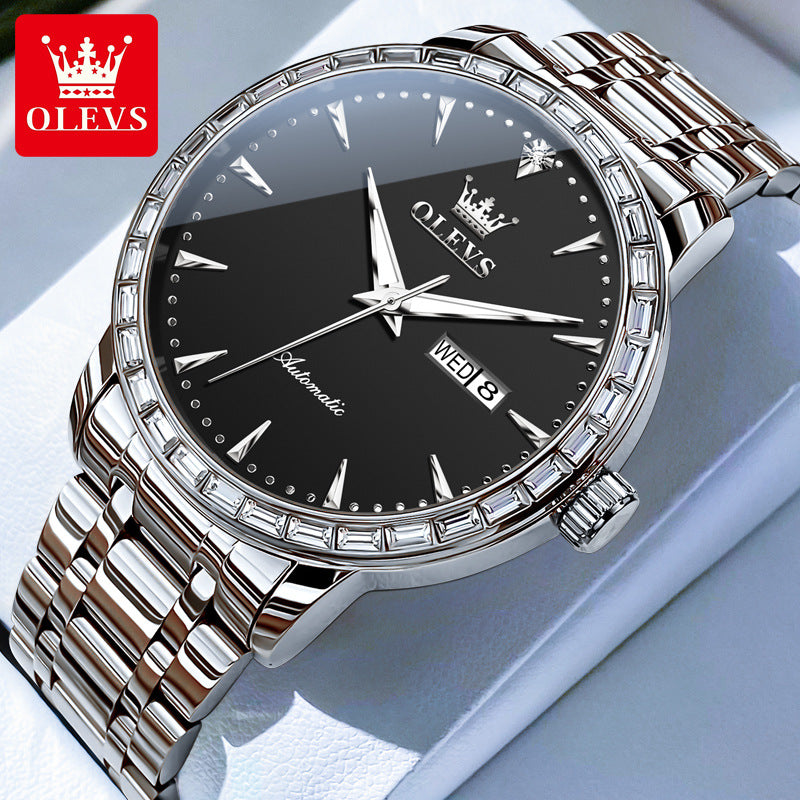 Men's Double Calendar Watch Simple Steel Business Mechanical Watches