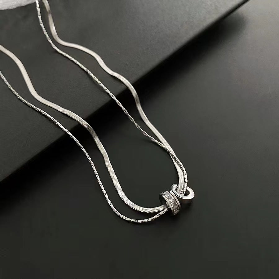 Design Interlocked Twin Clavicle Chain Female Titanium Steel Necklaces