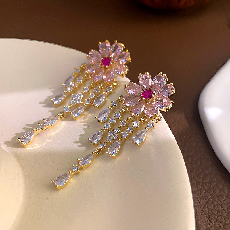 Fashion Zirconia Micro Inlaid Zircon Long Earrings