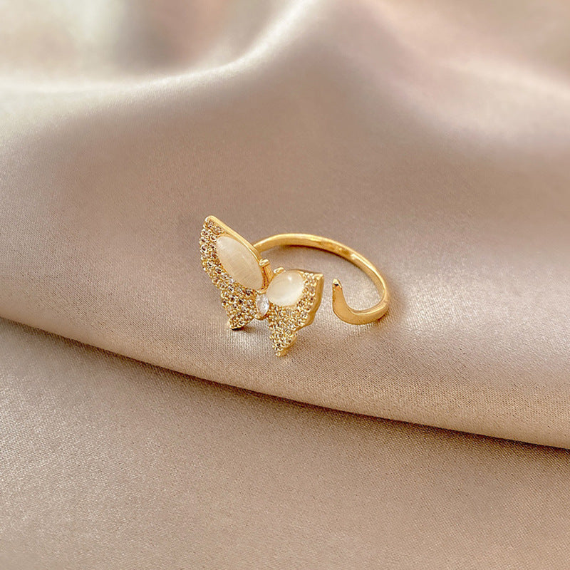 Open Hollow Zircon Butterfly Love Heart-shaped Rings