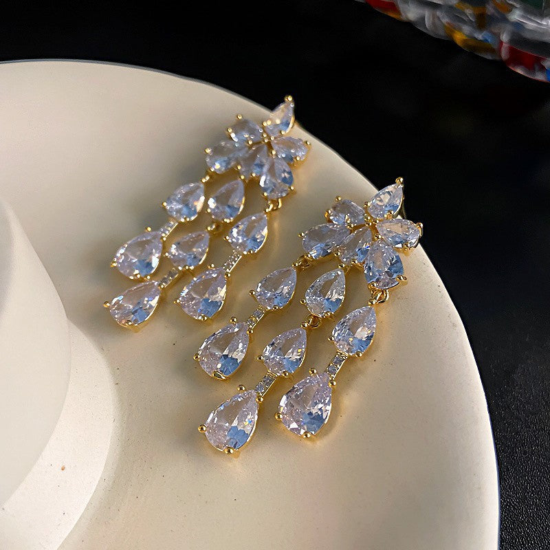 Fashion Zirconia Micro Inlaid Zircon Long Earrings