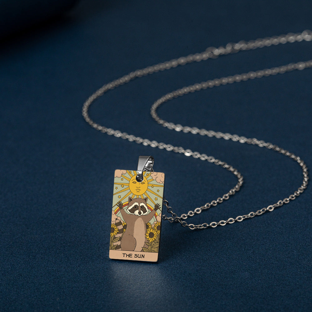 Retro Color Printing Raccoon Stainless Steel Pendants