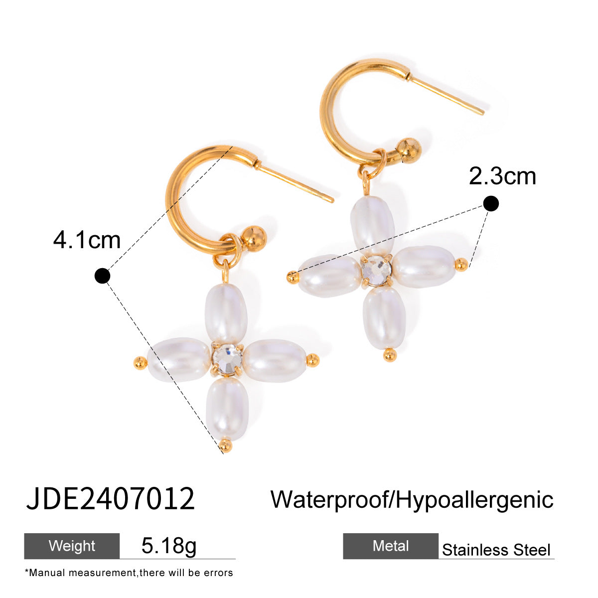 Women's Ding Ornament Stainless Steel Pearl Cross Earrings