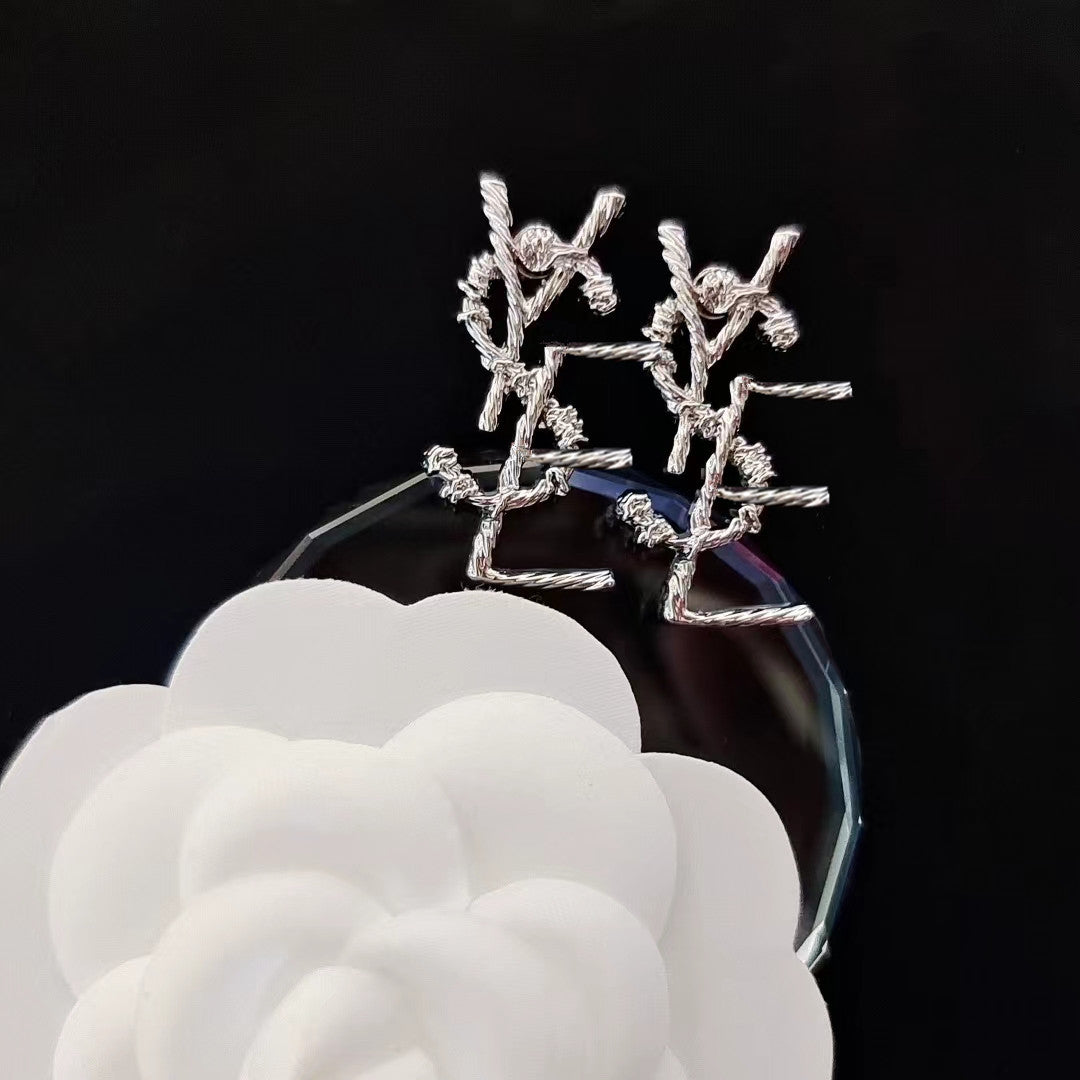 Women's & Men's Quality Collection Trending Rhinestone Letters Sier Earrings