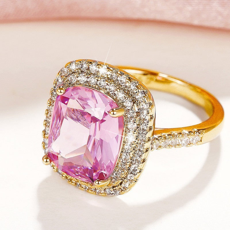 Square Pink Diamond Elegant Simulation Zircon Rings
