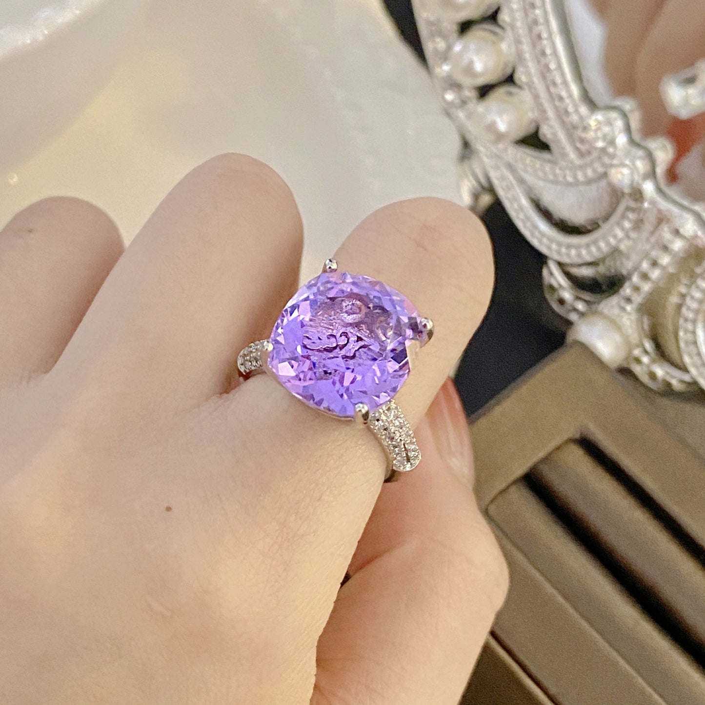 Oversized Color Amethyst Anna Princess Yellow Rings