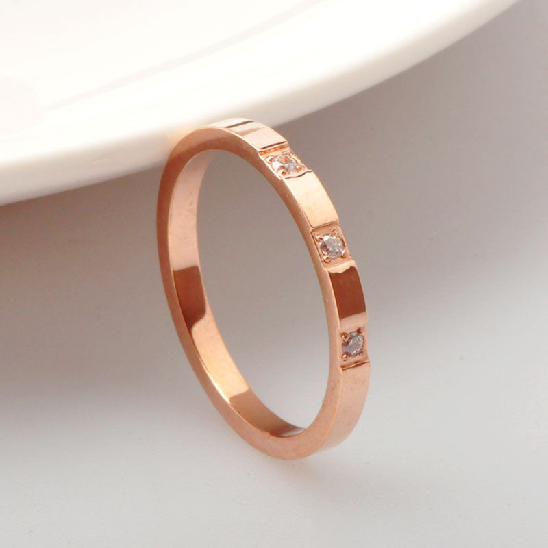 Style Simple Rhinestone Three Rose Gold Zircon Titanium Steel Rings