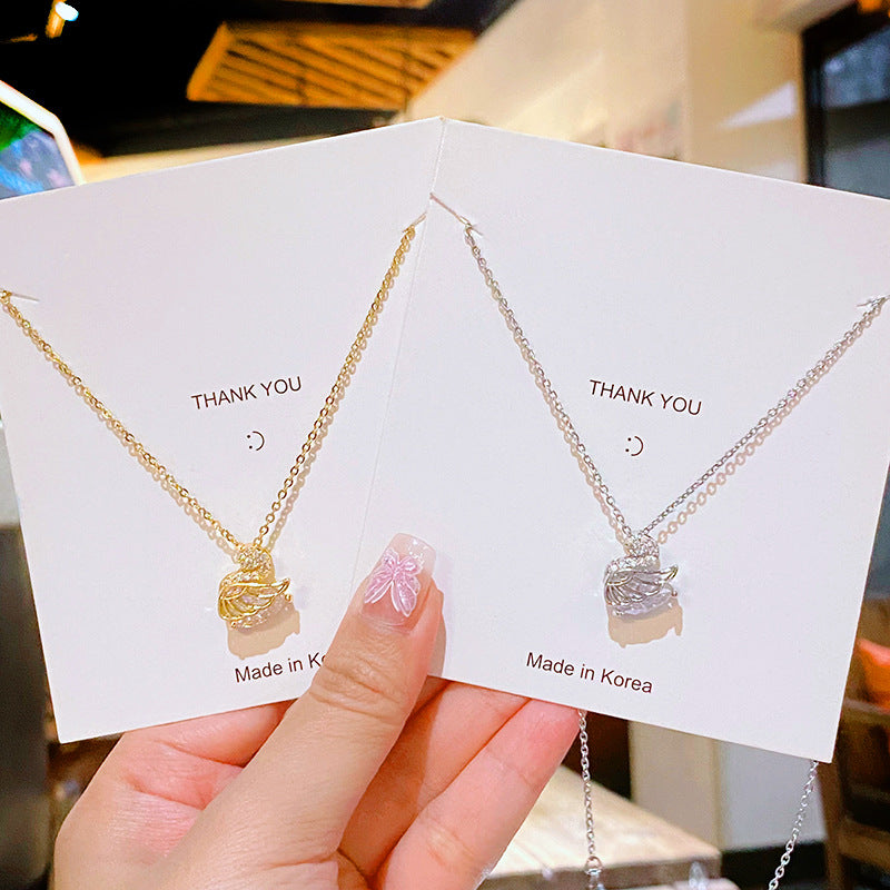 Zircon Full Diamond Little Swan Titanium Steel Female Niche Necklaces