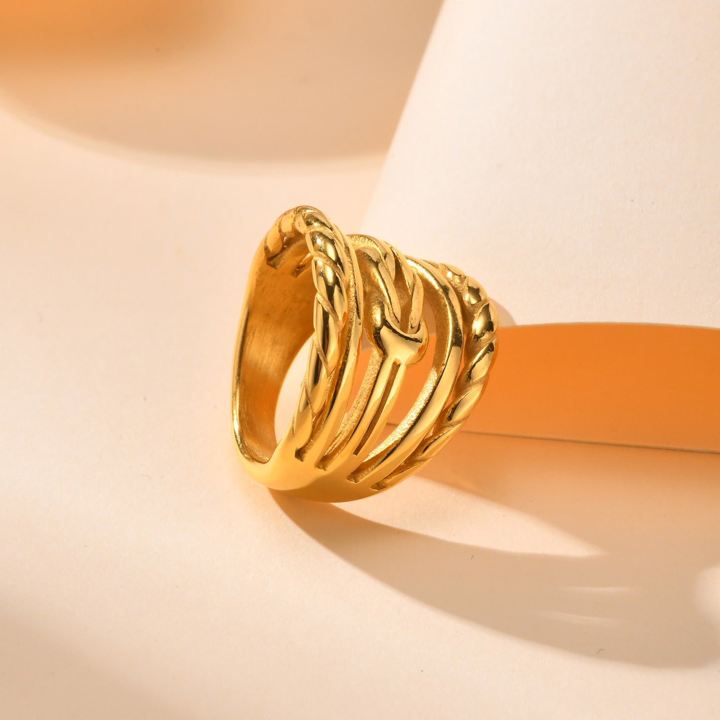 Women's Elegant Stainless Steel Gold French Vintage Style Rings
