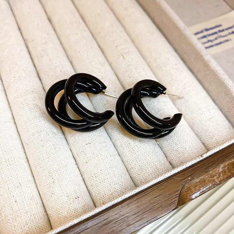Needle Black Crystal Geometric Ear Minority Fashion Temperament Entry Earrings