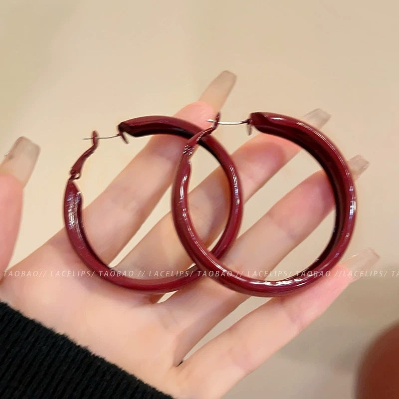 Women's Pinched Vintage Red Large Hoop High-grade Rings