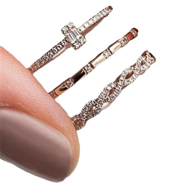 Fashion Creative Cross Rhinestone Zircon Three-piece Rings