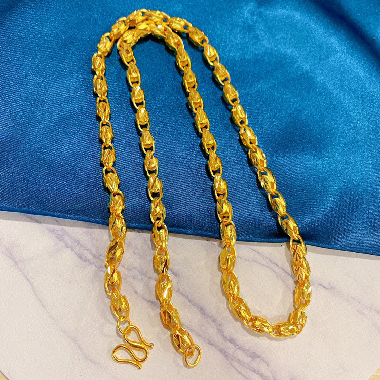 Men's Gold Hexagonal Sweater Chain Brass Vacuum Necklaces