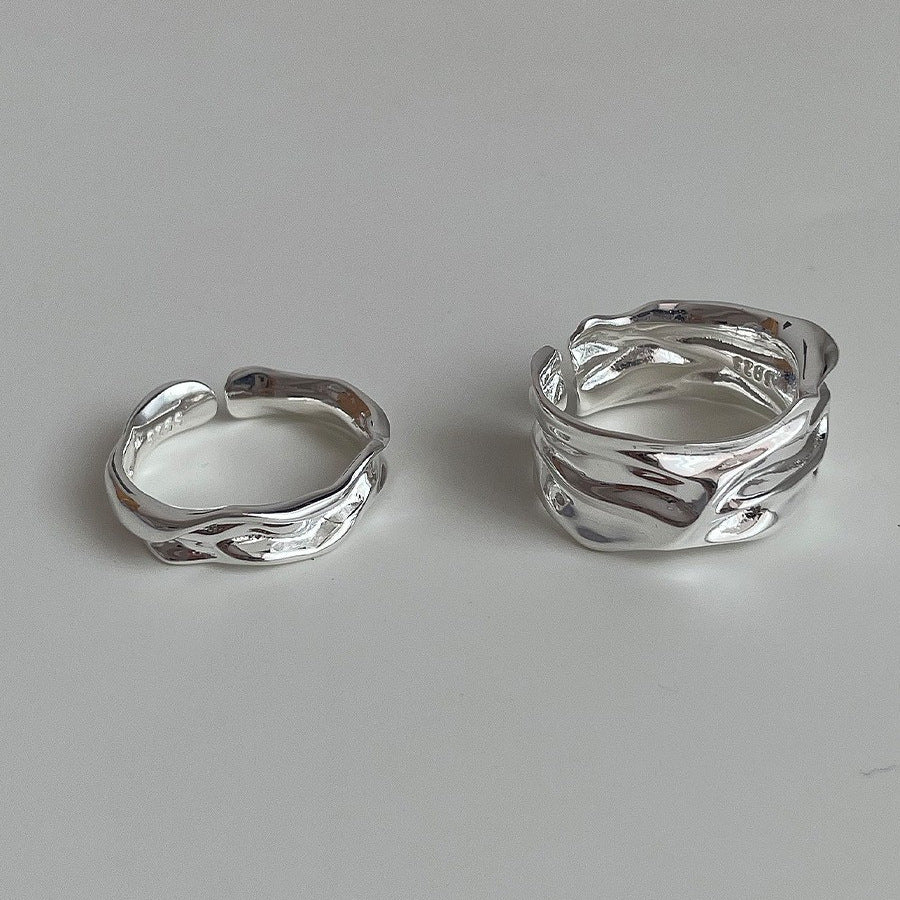 Women's Geometric Pleated Retro Fashion Exaggerated Sier Open Rings