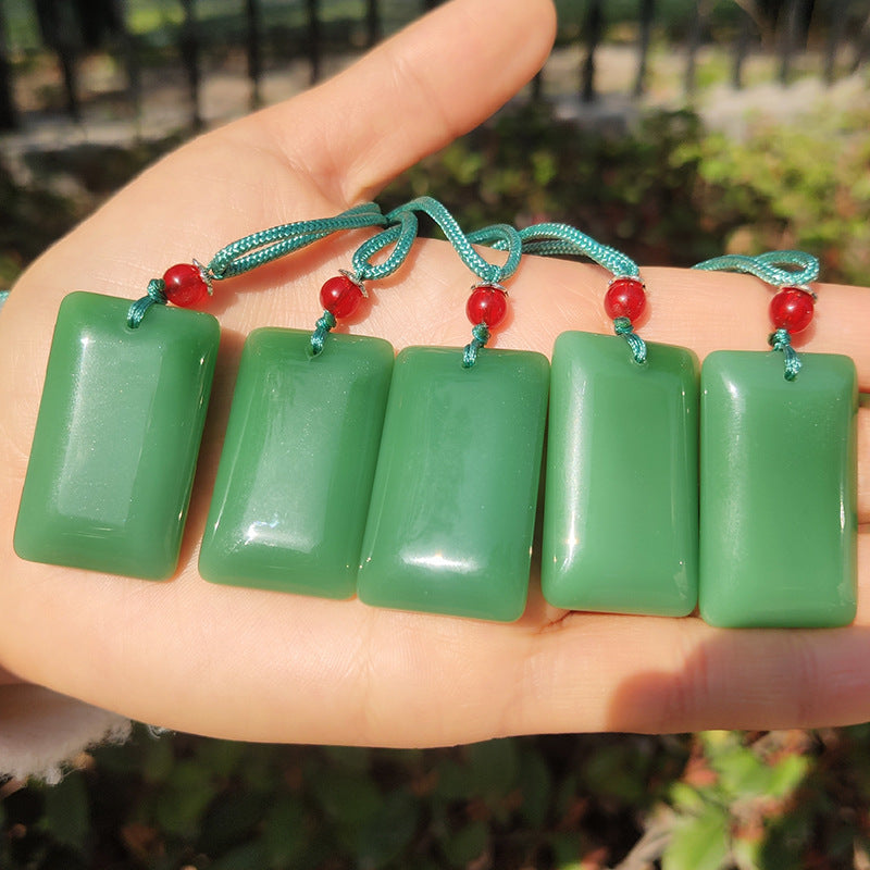 Women's & Men's Emerald Lucky Imitation White Jade Square Pendants