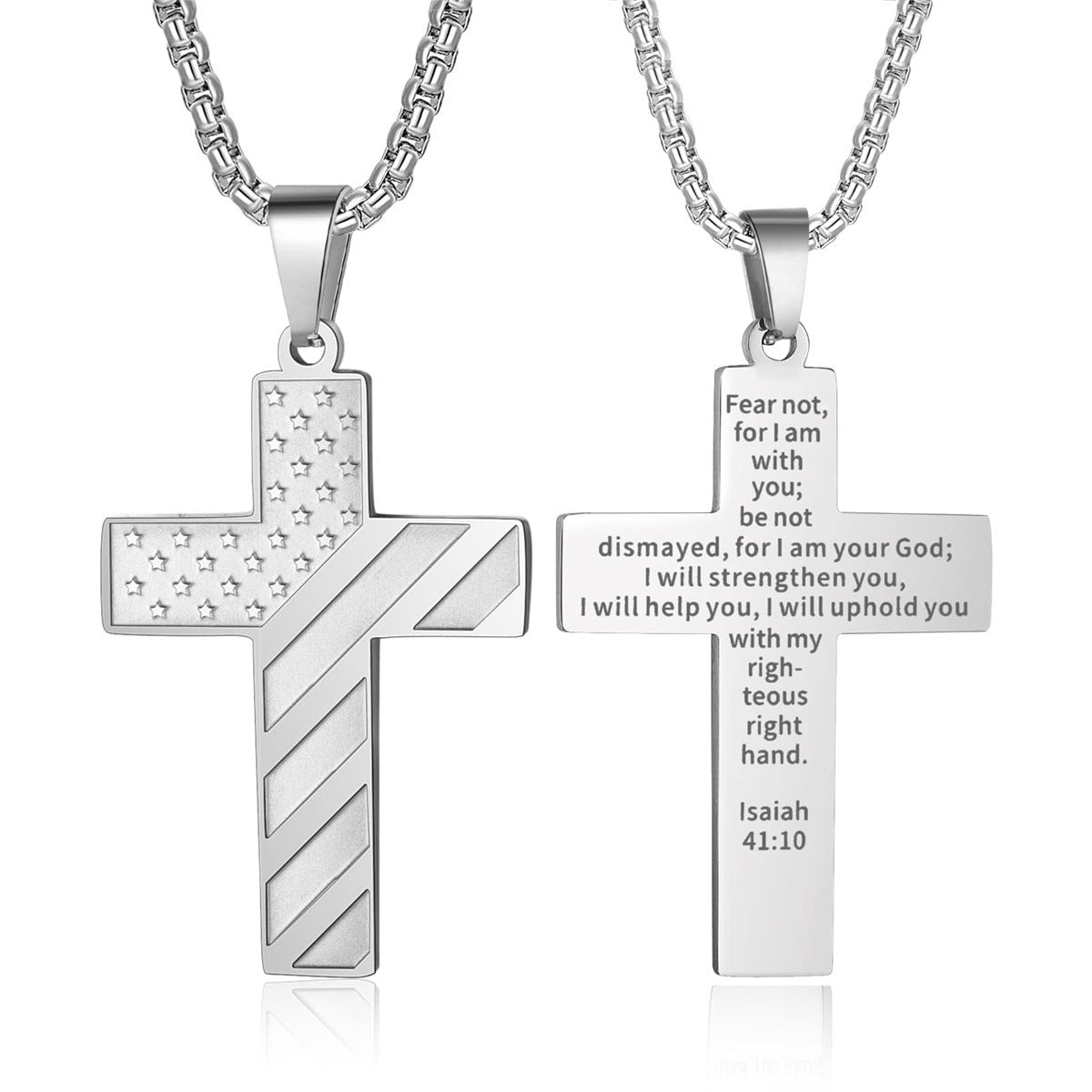 Men's Cross Stainless Steel Bible Patriotic Jewelry Inspirational Necklaces