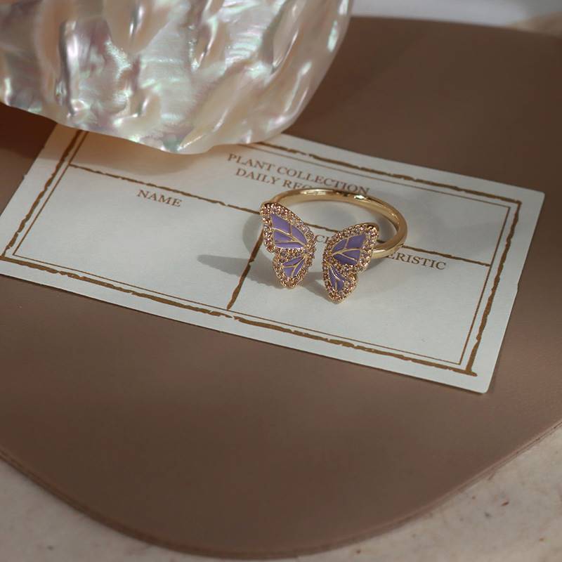 Open Hollow Zircon Butterfly Love Heart-shaped Rings