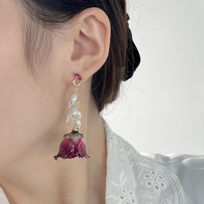 Elegant Graceful Preserved Fresh Flower Vintage Mori Earrings