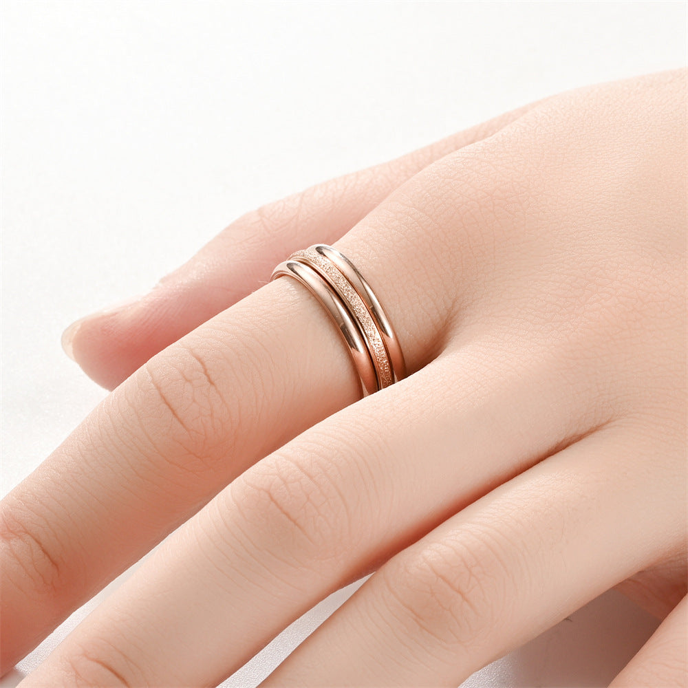 Fashion Classic Look Three-color Frosted Couple Rings