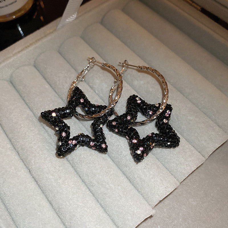 Needle Black Crystal Geometric Ear Minority Fashion Temperament Entry Earrings