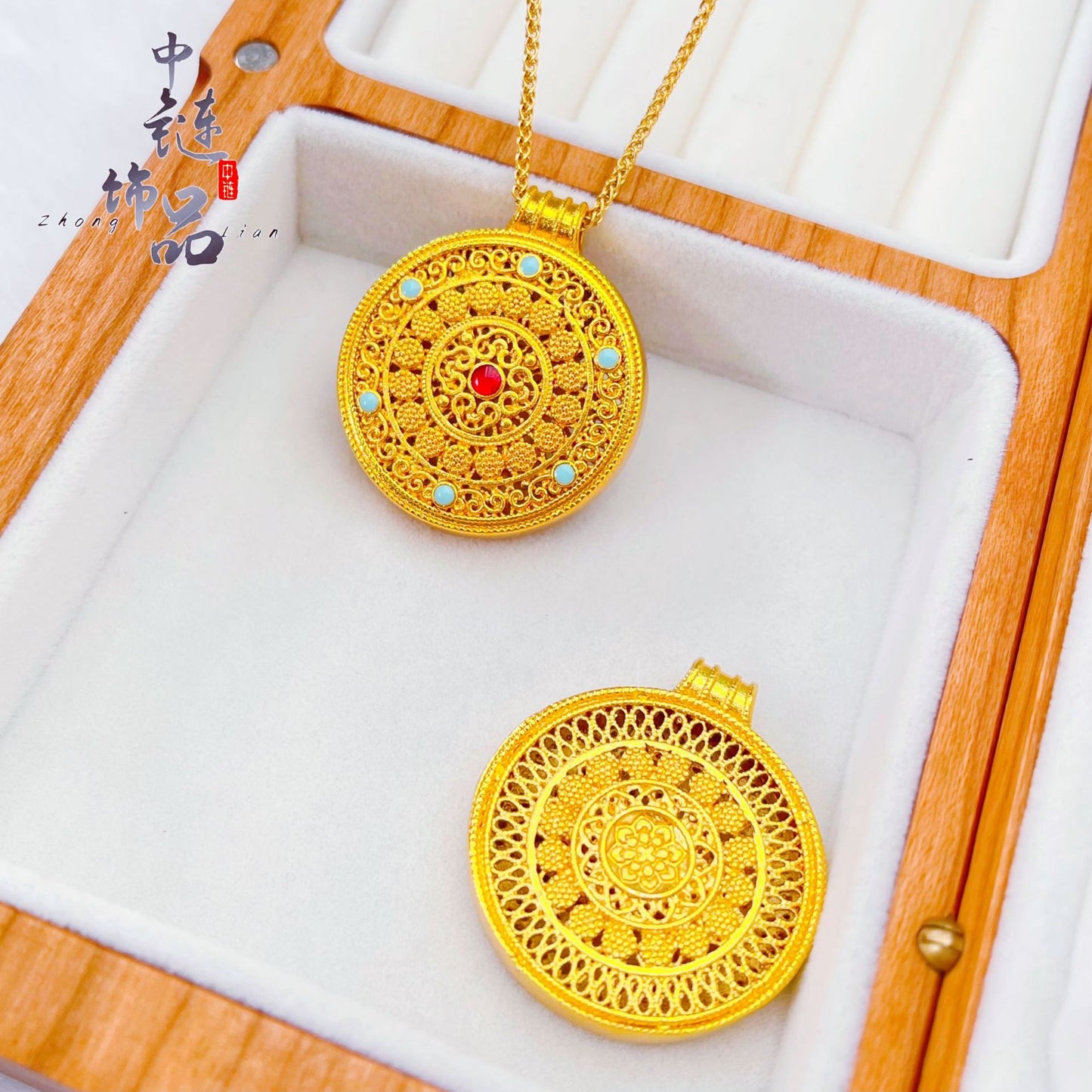 Alluvial Gold Enamel Color Satis Compass Pendants