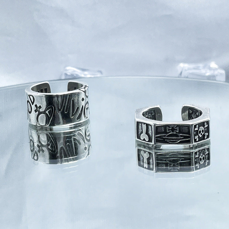 Dark Saturn Letter Light Luxury Open Female Rings
