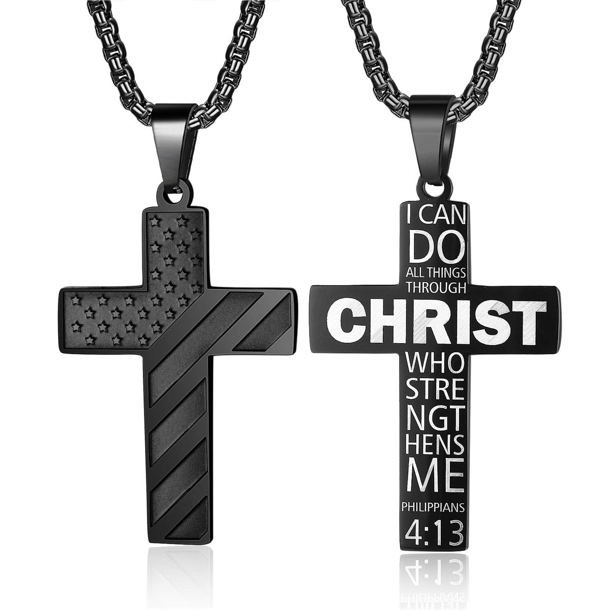 Men's Cross Stainless Steel Bible Patriotic Jewelry Inspirational Necklaces