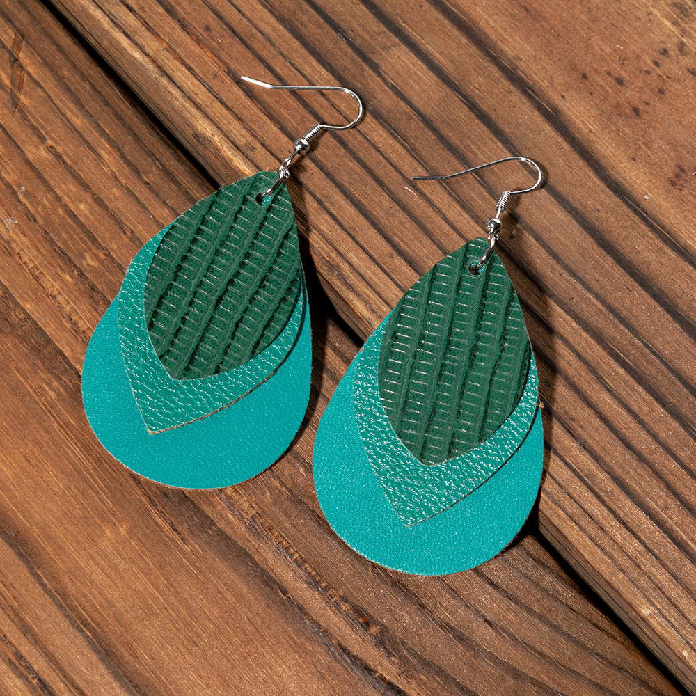 Retro Fashion Water Drop Leaf-shaped Leather Earrings