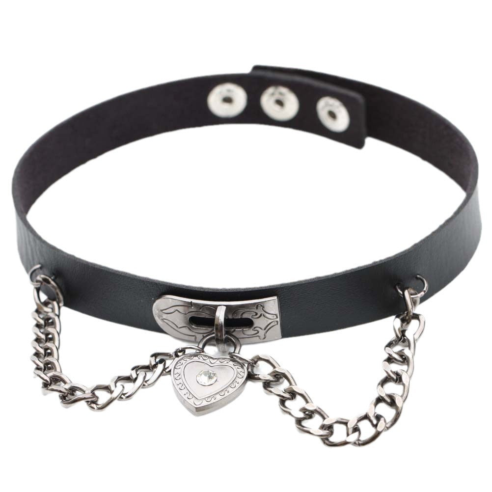 Heart-shaped Lock Punk Leather Chain Exaggerated Necklaces