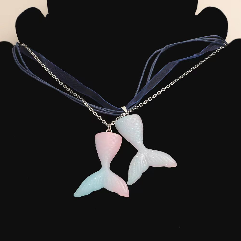Color Mermaid Wax Rope Yarn Stainless Necklaces
