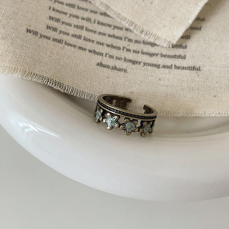Style Light Luxury High-grade Dripping Butterfly Flower Open Female Rings