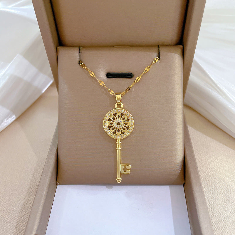 Steel Light Luxury Full Diamond Design Temperament Necklaces