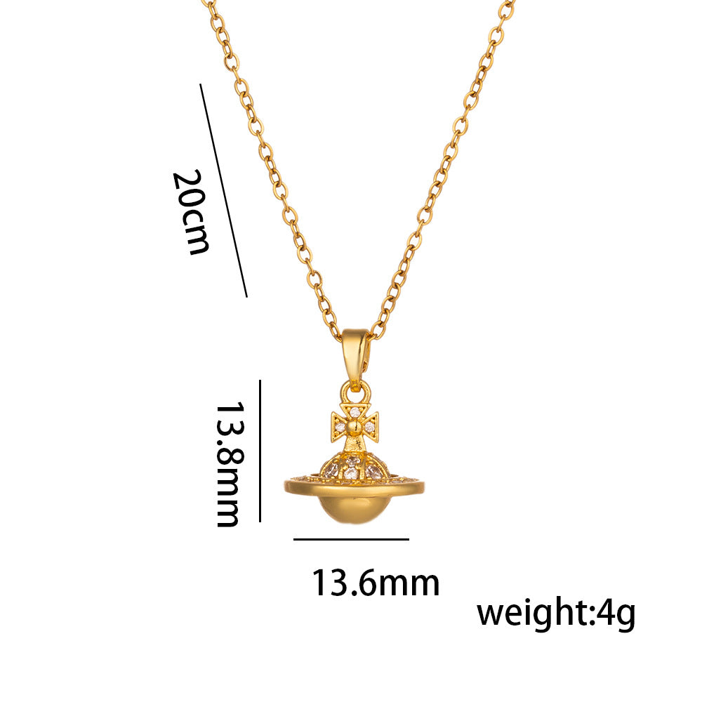 Gold Diamond Mini Planet Titanium Steel Necklaces