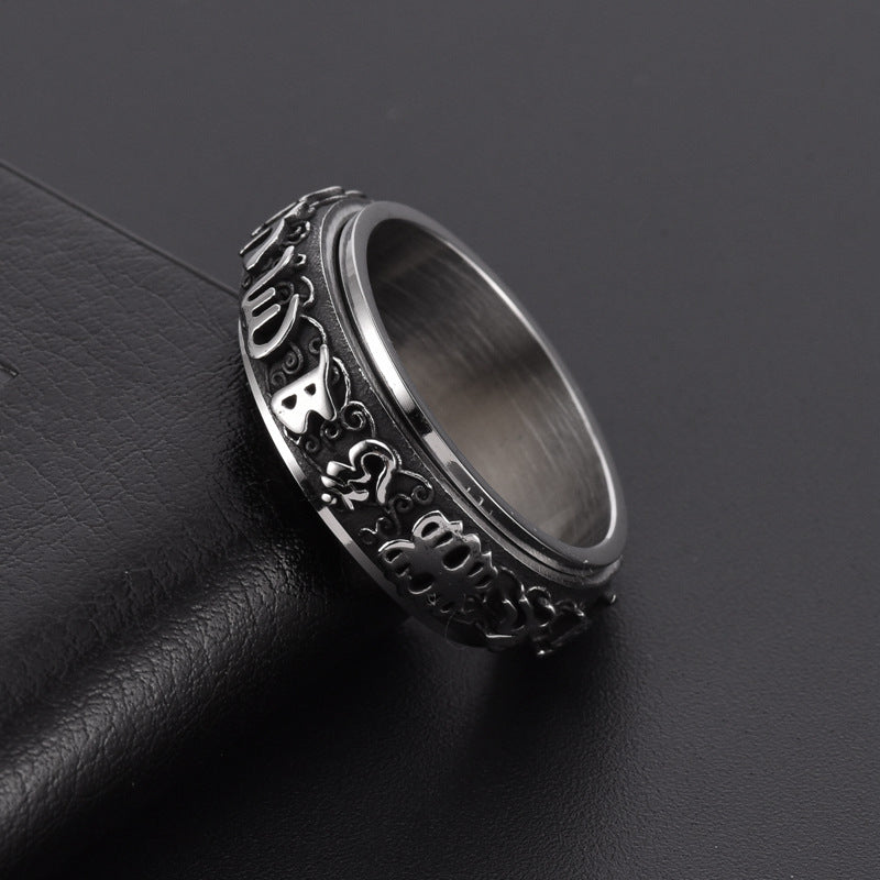Men's Stainless Steel Rotatable Mantra Personalized Decompression Rings