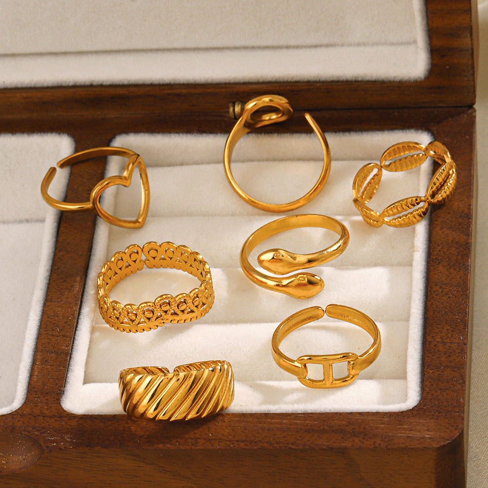 Women's Heart-shaped Open Vintage Popular Geometric Adjustable Rings