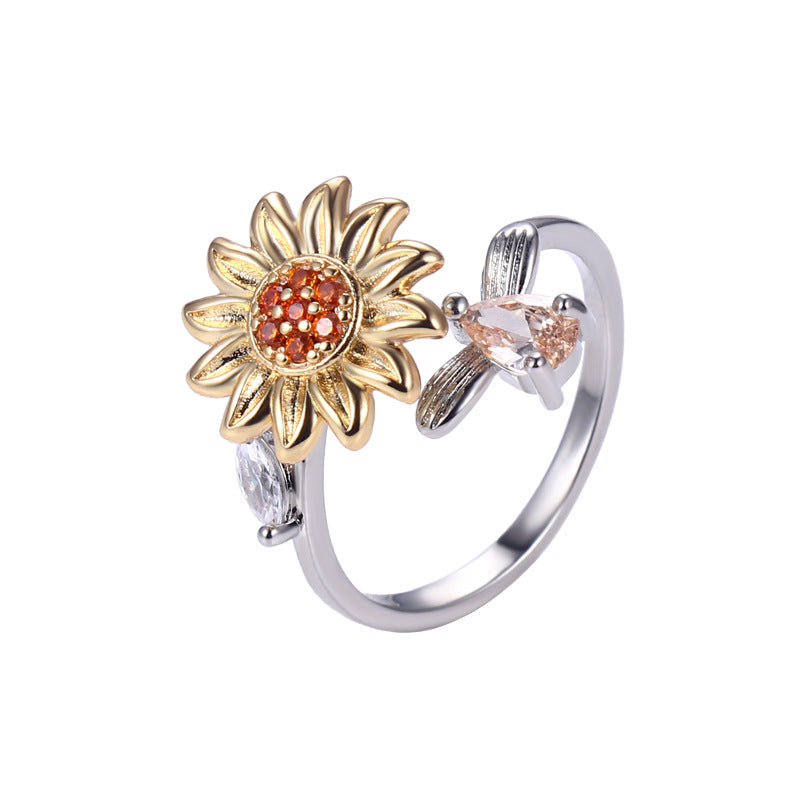 Beautiful Adjustable Sunflower Spinning Simple Fashion Rings