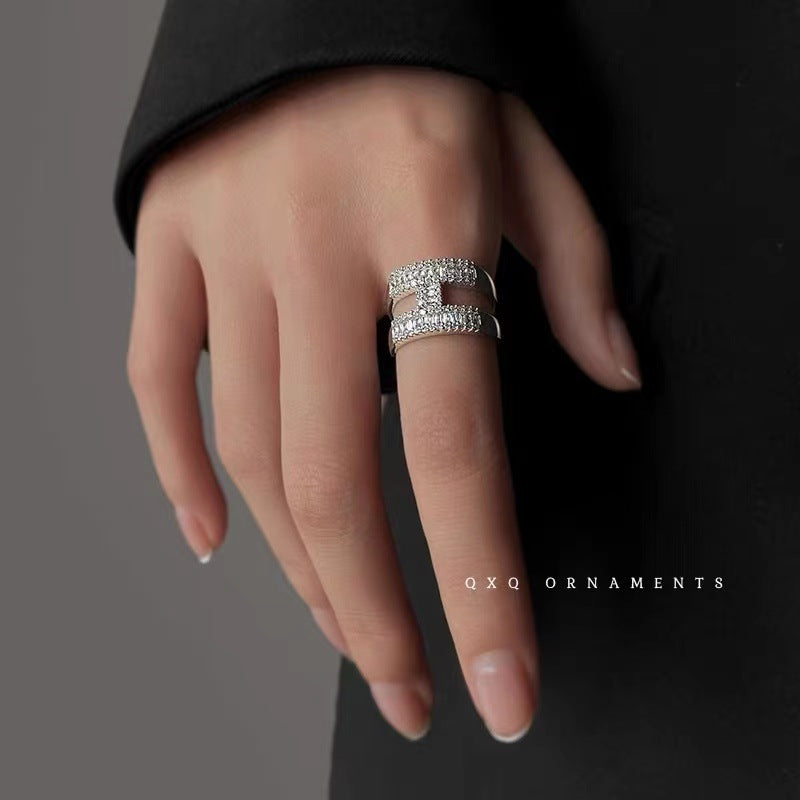 Open Hollow Zircon Butterfly Love Heart-shaped Rings