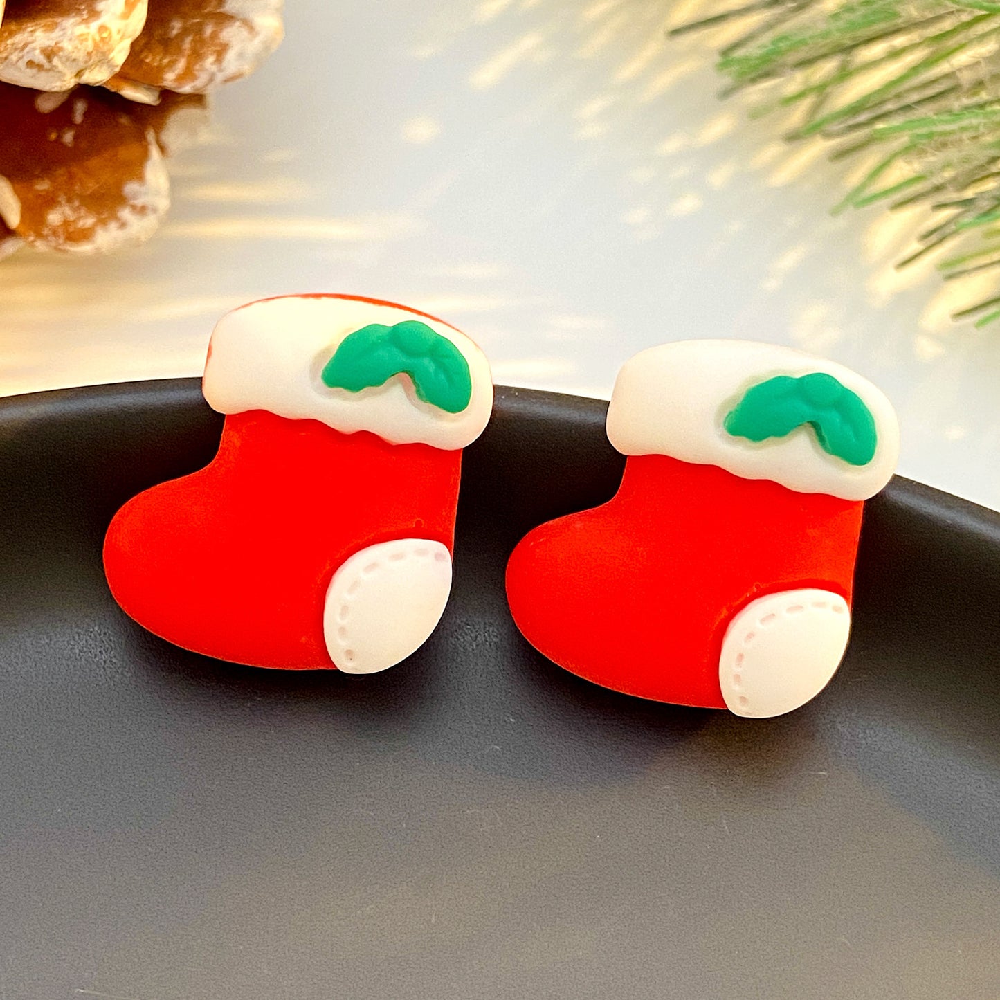 Christmas Resin Cartoon Tree Elderly Bell Earrings