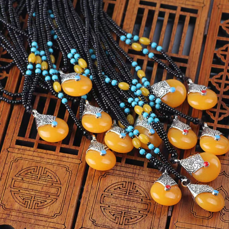 Boutique Ethnic Style Long Beaded Sweater Chain Imitation Pendants