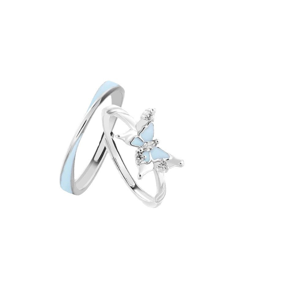 Sterling Sier Dream Blue Butterfly Luminous Couple Rings