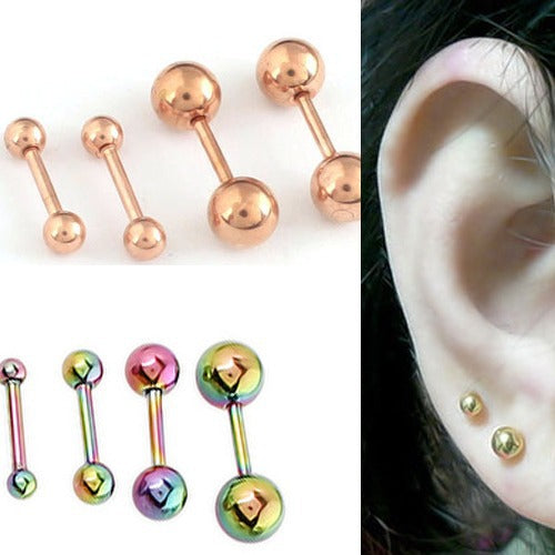 Steel Golden Bean Ear Bone Dumbbell Earrings