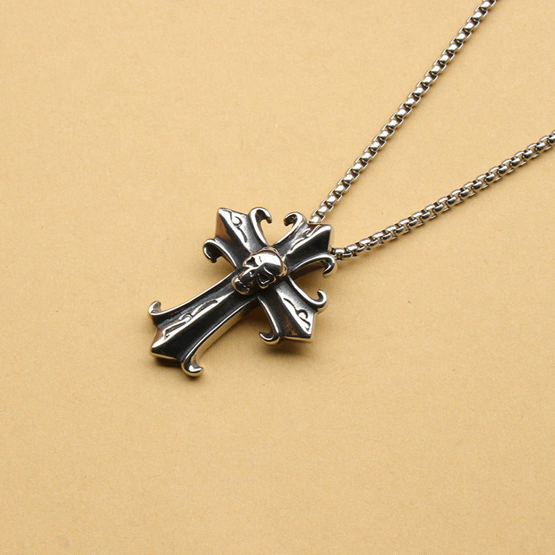 Men's Vintage Cross Ghost Head Titanium Fashion Necklaces