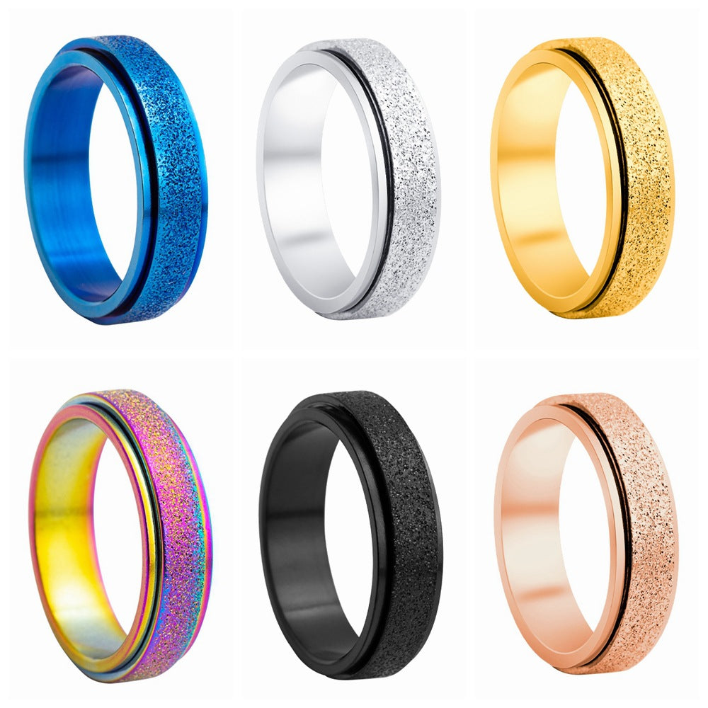Standard Code Colorful Rose Gold Titanium Steel Frosted Rotatable Rings