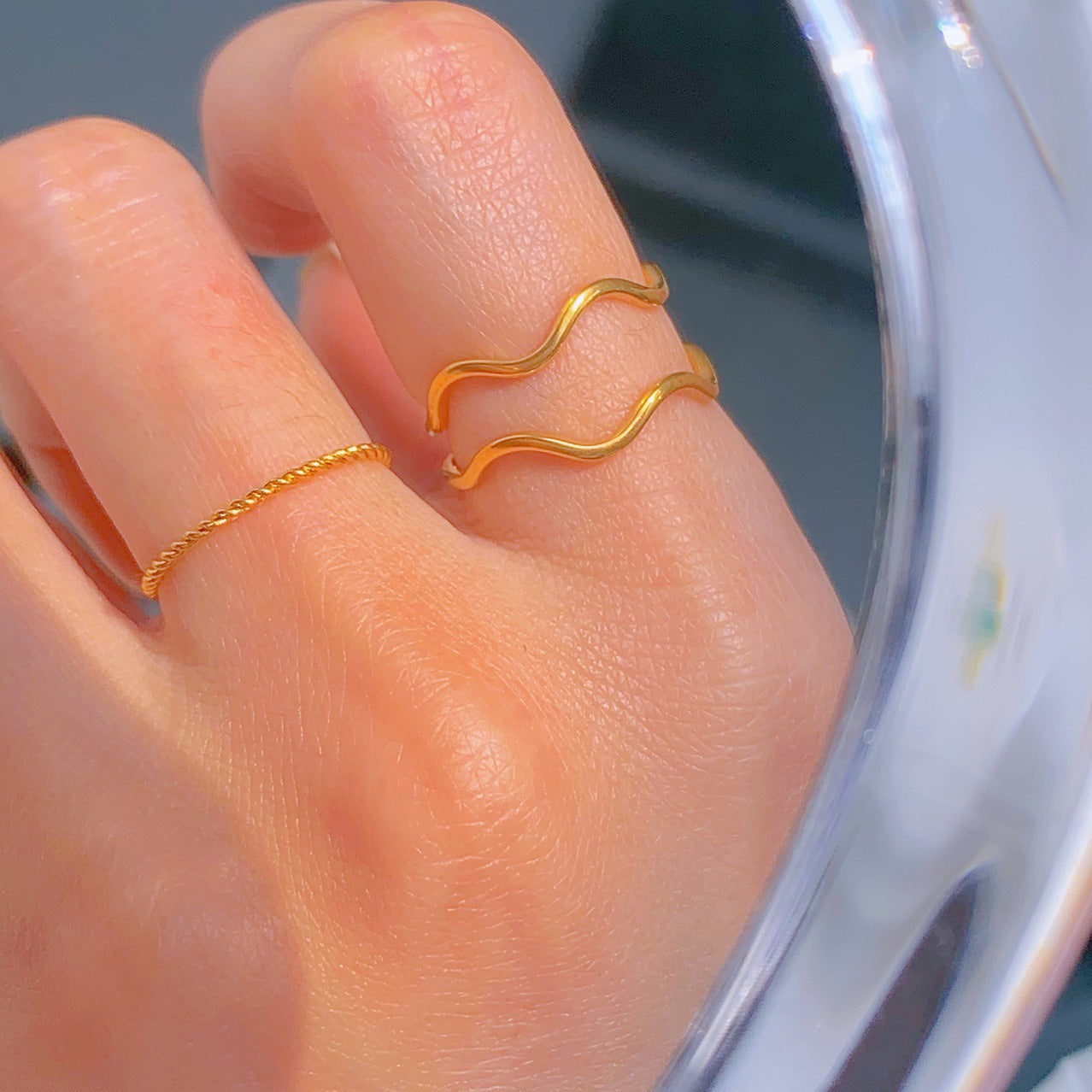 Fine Gold Titanium Steel Female Twin Rings