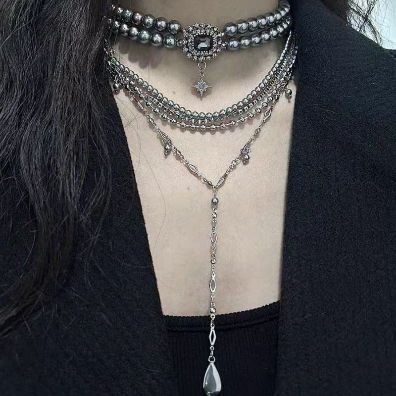 Rhinestone Water Drop Tassel Multilayer Collarbone Affordable Luxury Necklaces