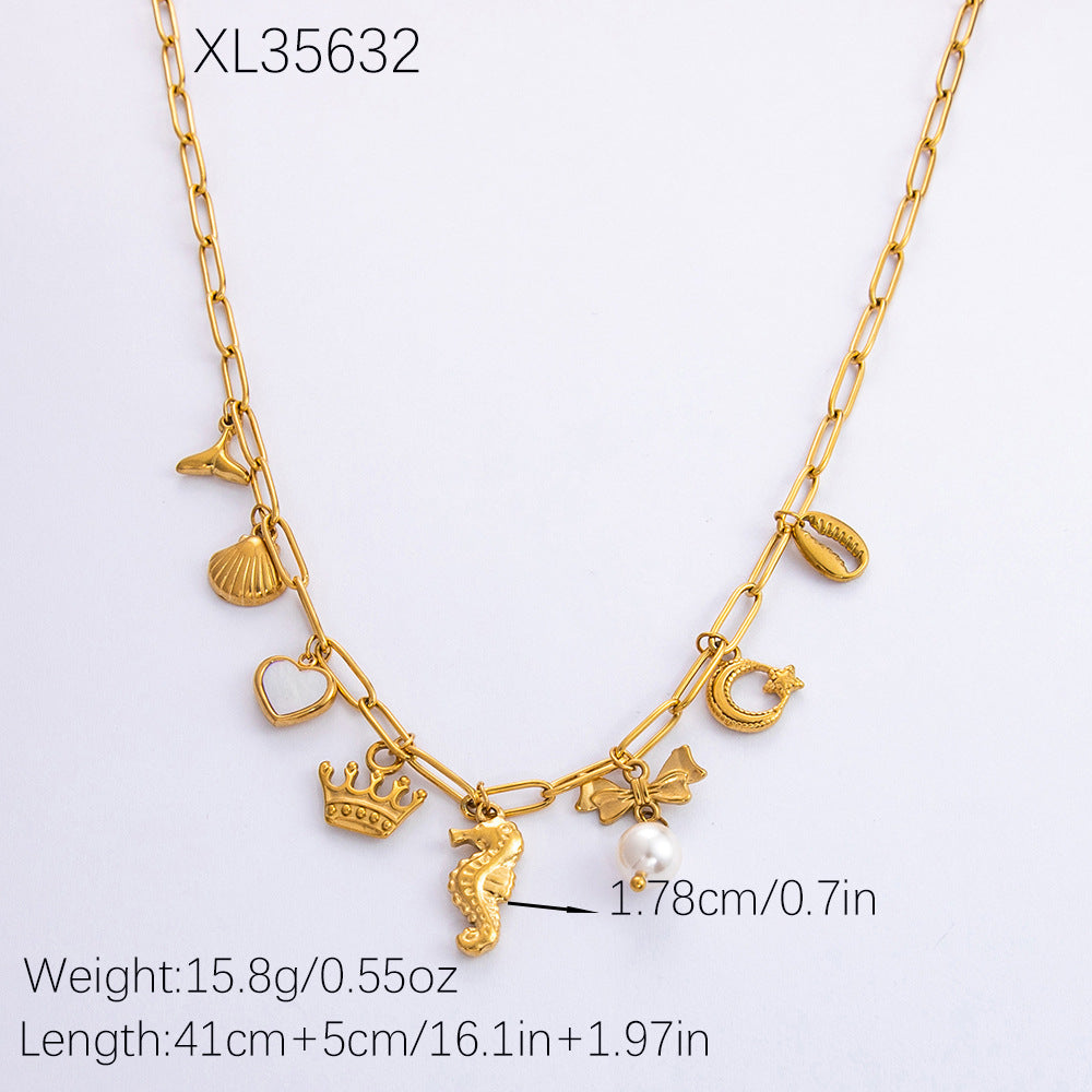 Women's Shell Pearl Stainless Steel Electroplated Gold Style High-grade Light Necklaces