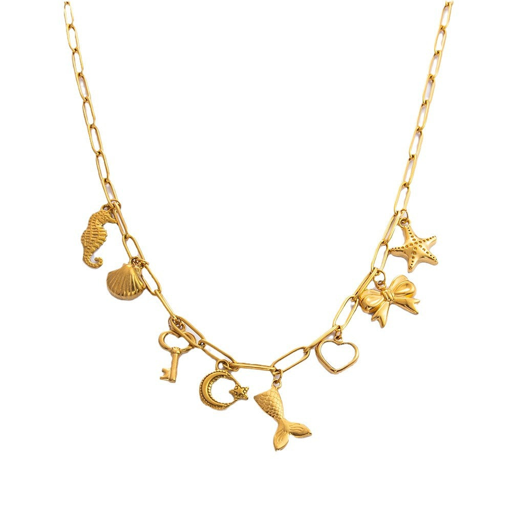 Women's Shell Pearl Stainless Steel Electroplated Gold Style High-grade Light Necklaces