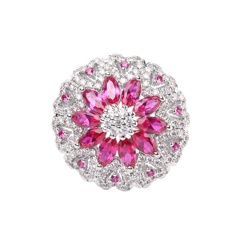 Exquisite Green Tourmaline Full Diamond Red Rings