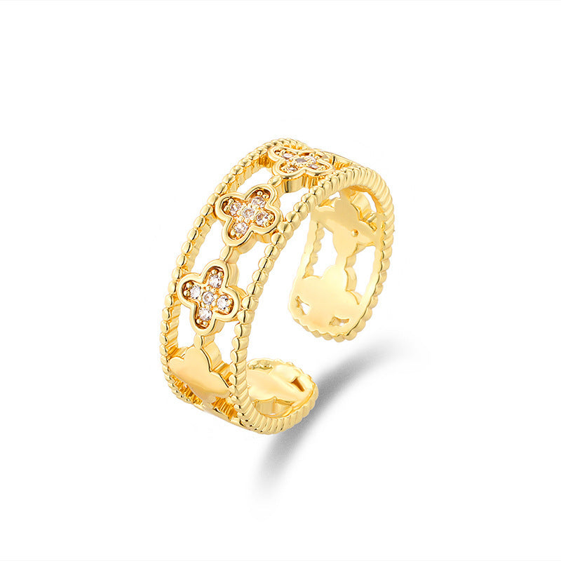 Hollow Out Clover Female Fashionable Temperamental Rings