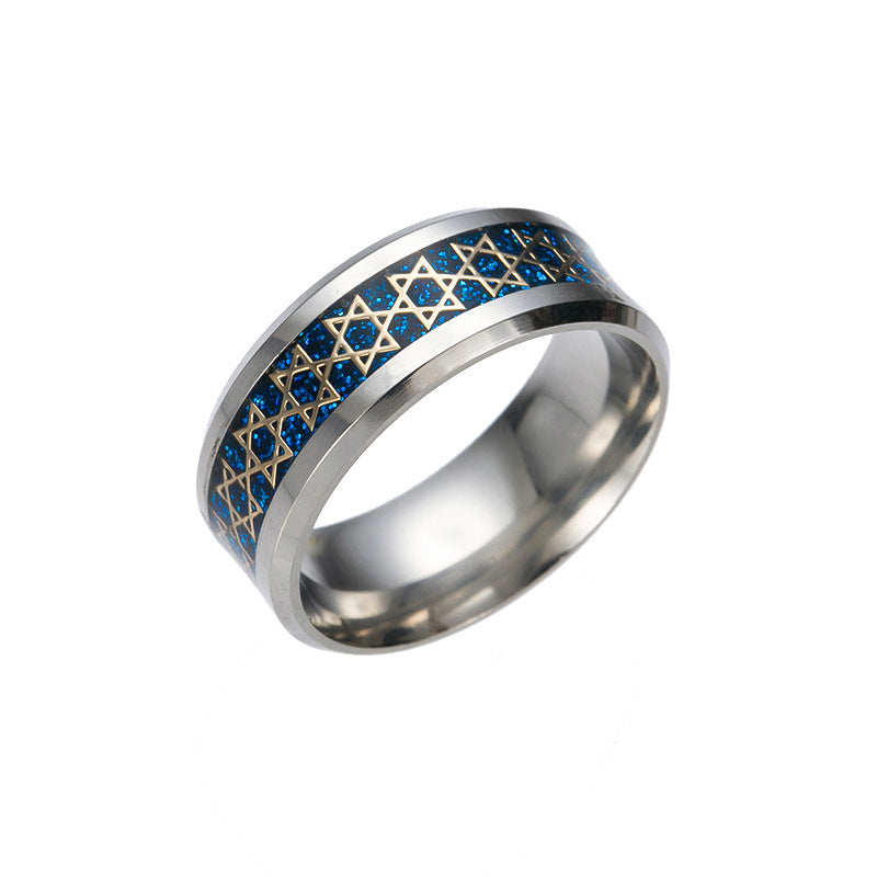 Men's Six-pointed Star Titanium Steel Domineering Personalized Retro Simple Rings